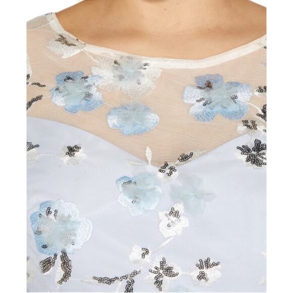 NEW ADRIANNA PAPELL DRESS PLUS COCKTAIL FLORAL 3D SEQUIN EMBROIDERED BLUE SHORT - Picture 6 of 16